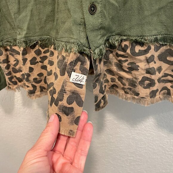 Vintage Havana Army Jacket Shacket with Leopard Detail Size S - Picture 4 of 7